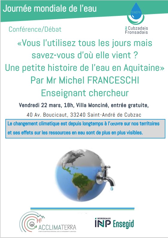 St André de Cubzac : 22 mars 2024 : une conférence – débat sur l’eau